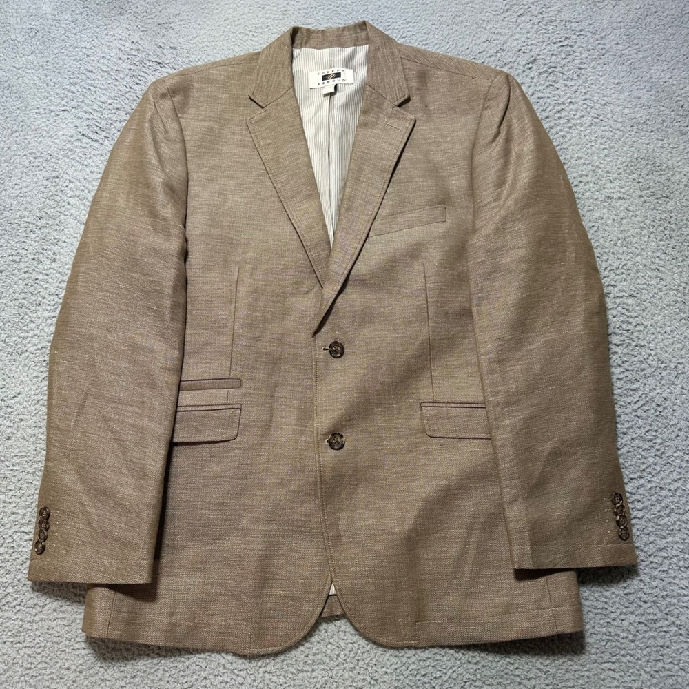Joseph Abboud Mens Linen Blend Blazer Jacket‎ Tan Herringbone Two Button Size L
